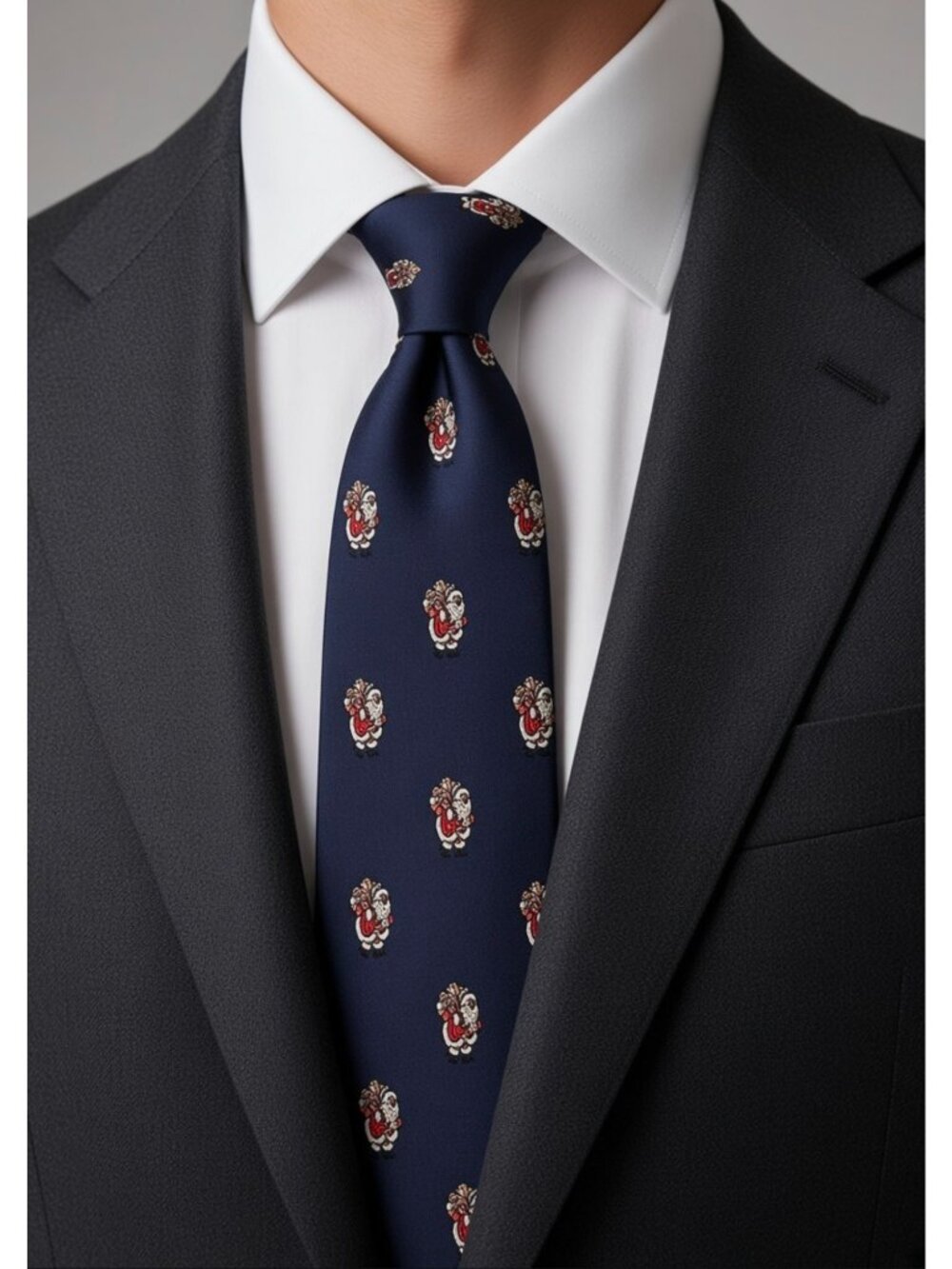 Navy Blue Santa Claus Christmas Necktie Men's Holiday Festive Novelty Tie